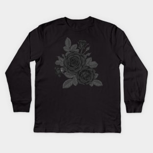 Vintage Black Roses Flower Classy Gardener Botanist Gardening Kids Long Sleeve T-Shirt